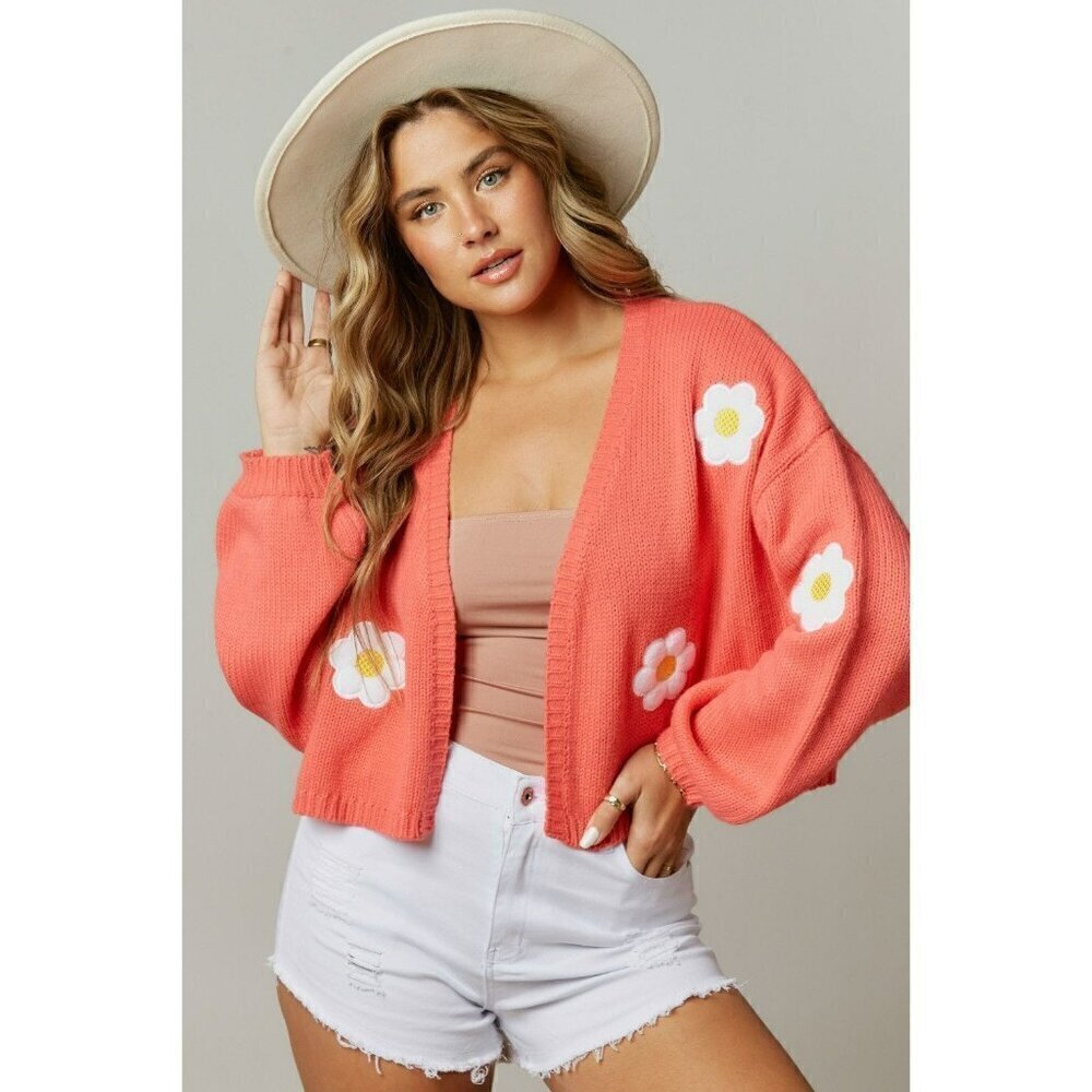 Bloom & Blossom Daisy Cardigan in Coral Pink - Picture 3 of 6